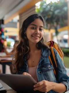 Alumna saliendo de clases